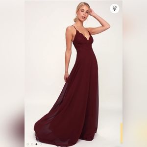 Lulus Madalyn Burgundy Lace Maxi Dress Bridesmaid Dress
